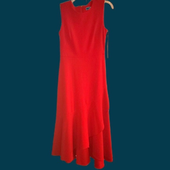 NWT Calvin Klein Sleeveless Mermaid Red Ruffle Dress Size 4 CD9C15L4 Cocktail - Picture 2 of 7
